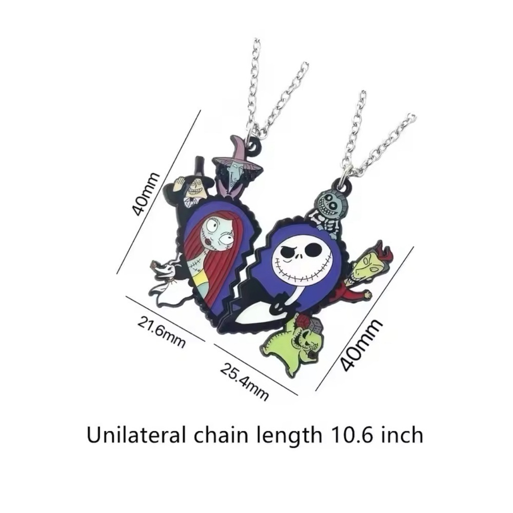 Disney Nightmare Before Christmas Theme Bestie BFF 2 PC Heart Necklace Set - Picture 5 of 6